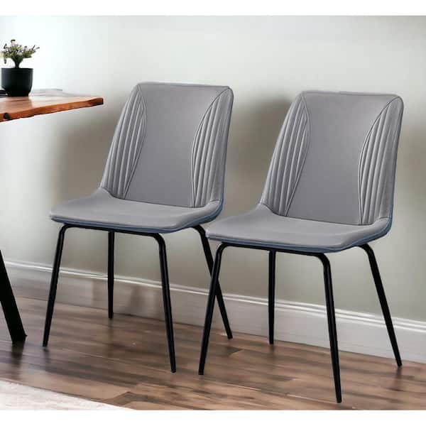 HomeRoots Gray And Black Upholstered Faux Leather Side Chair (Set of 2)