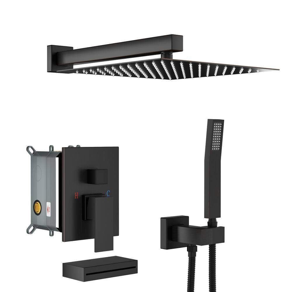 Single-Handle 3-Spray Square 12 in. Tub and Shower Faucet Combo with Hand Shower in Oil Rubber Bronze (Valve Included) price history on PriceWatchPro