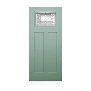 36 in. x 80 in. Reversible Decorative Glass Kiwi-Green Modern Exterior Fiberglass Front Door Slab Door Slab Only