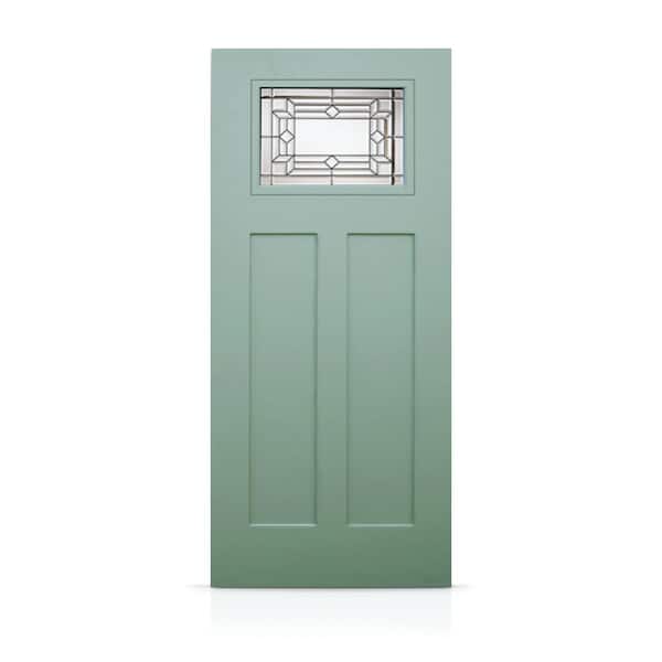 36 in. x 80 in. Reversible Decorative Glass Kiwi-Green Modern Exterior Fiberglass Front Door Slab Door