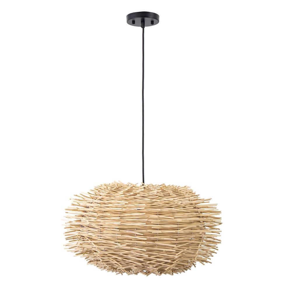 Pua Natural Bamboo Wicker Pendant Light with 12ft Cord