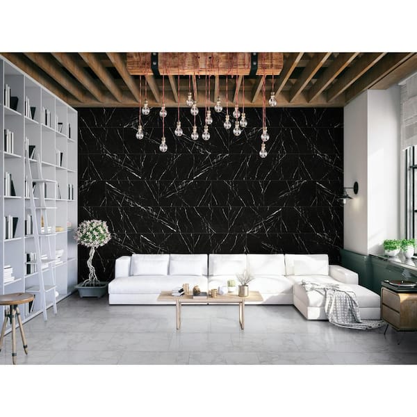 Aashini Black 16 in. x 32 in. Polished Porcelain Floor and Wall Tile (14.20 sq. ft./Case) Aashini Black 16 in. x 32 in. Polished Porcelain Floor and Wall Tile (14.20 sq. ft./Case)