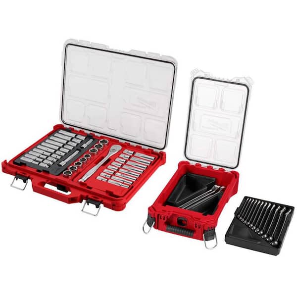 1/2 in. Drive SAE/Metric Ratchet and Socket Mechanics Tool Set & Metric Combination Wrench Set w/ PACKOUT (62-Piece)