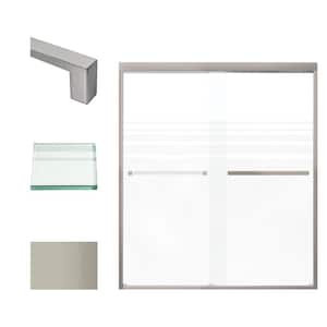 Frederick 59 in. W x 70 in. H Sliding Semi-Frameless Shower Door in Brushed Stainless with Frosted Glass