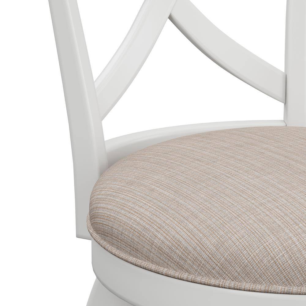 White Wood Swivel Counter Stool with Beige Fabric