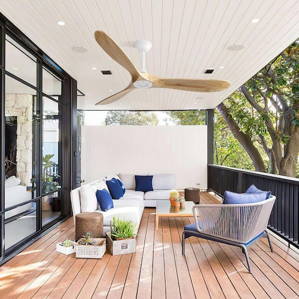 Avex 60 in. White Brown Standard Downrod Mount Ceiling Fan with Remote Control and 3 Solid Wood Blade