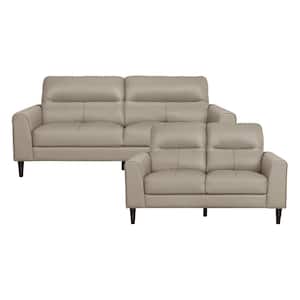 Milford 76 in. W. Straight Arm Leather Rectangle 2-Piece Living Room Sofa Set in Latte
