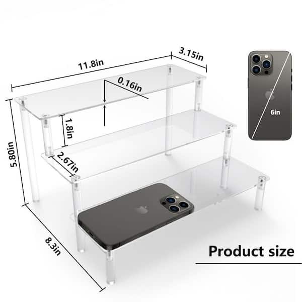 3 Tier Acrylic Display Riser for Spice Racks, Food, Desserts, Collections and Cosmetic Vendor Products, Clear (1-Pack)