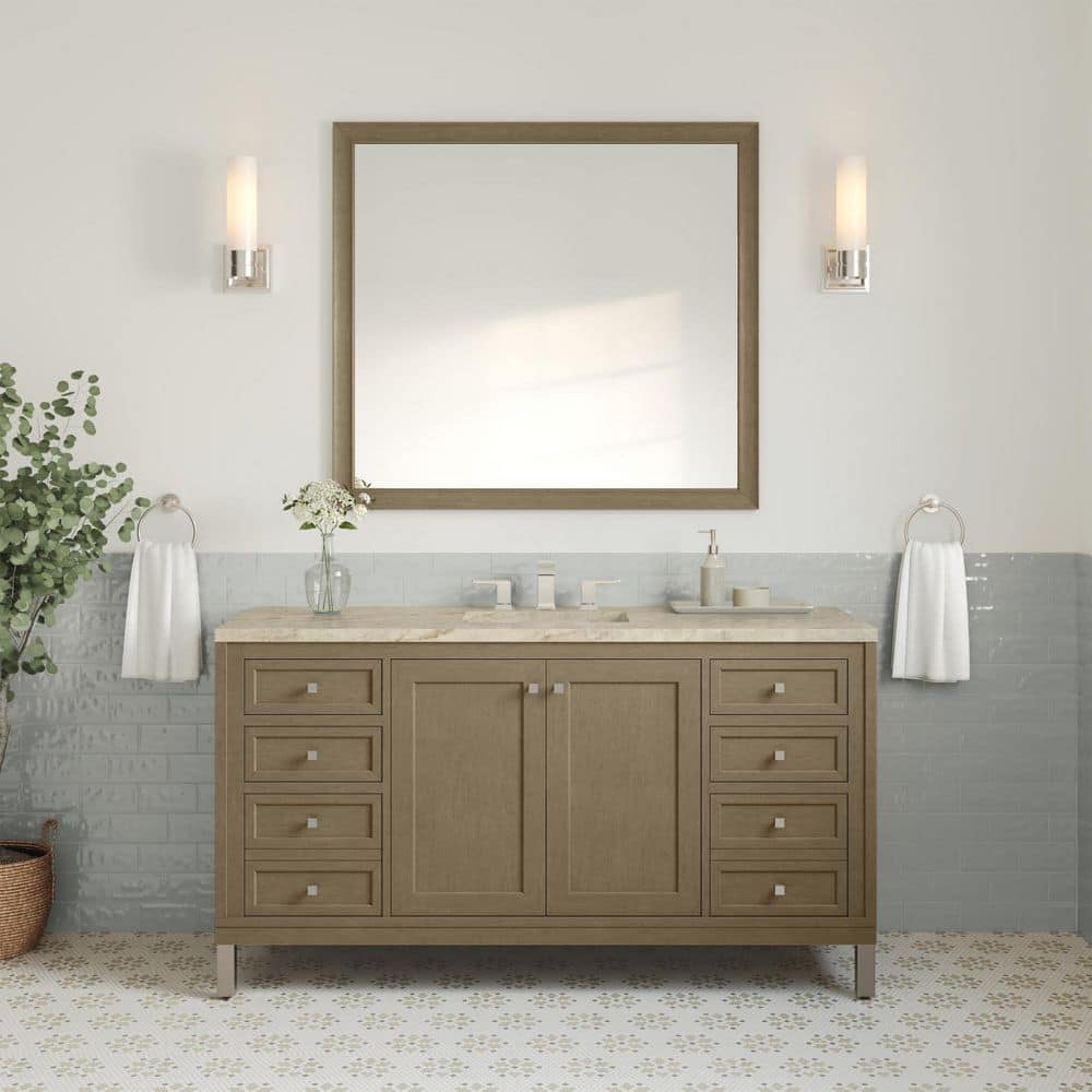 Chicago 60.0 in. Single Bath Vanity in Walnut Whisper with Tajnar Wireless Charging Engineered Composite Top price history on PriceWatchPro