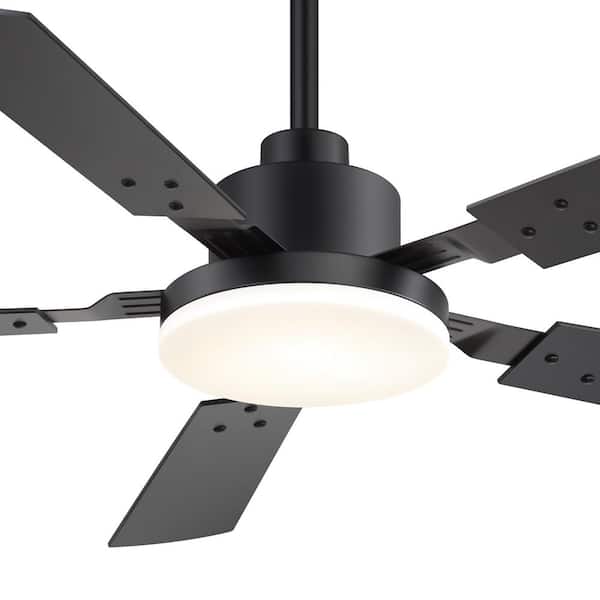 Hector II 52 in. Covered Outdoor Standard Black Flush Ceiling Fan with LED Light, Black Blade and Remote Included