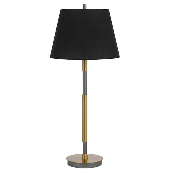 CAL Lighting 30" Height Antique Brass/Silver Grey Metal Table Lamp with Fabric Shade