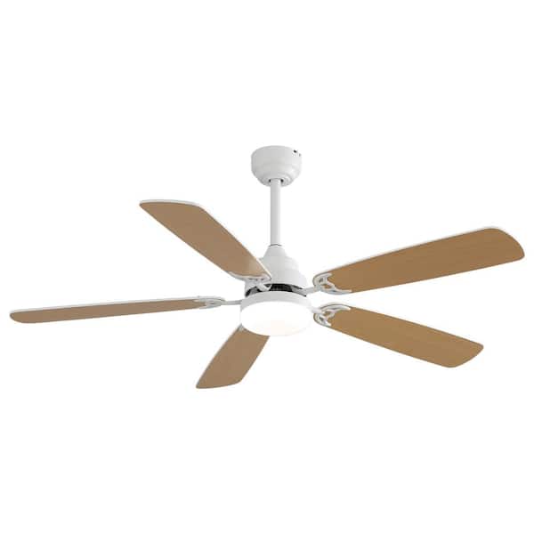 Sunpez 52 in. Indoor White Modern 5 Blades Ceiling Fan with White Integrated LED with Remote Included and DC Motor