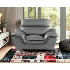 Charlie 36 in. Gray Leather Chair and a Half