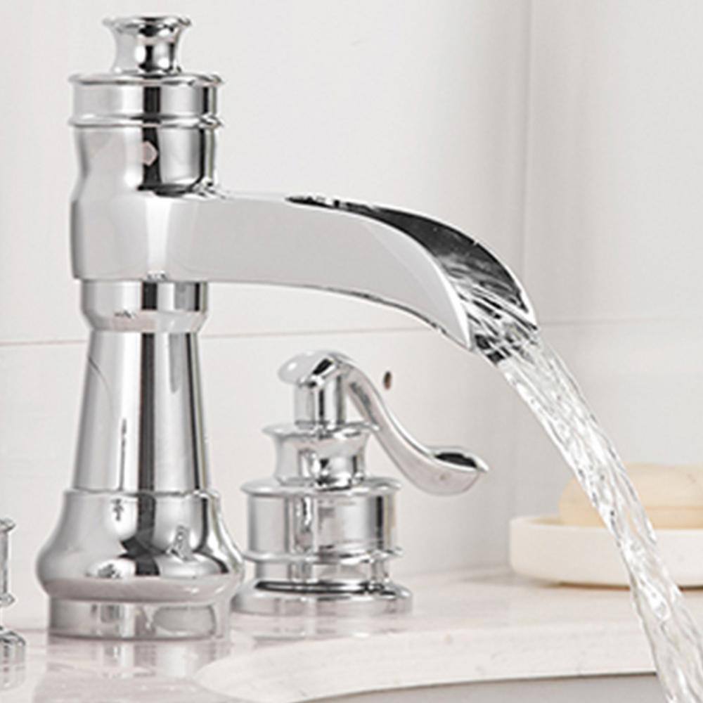 Polished Chrome 8-Inch Waterfall Widespread 2-Handle Bathroom Faucet