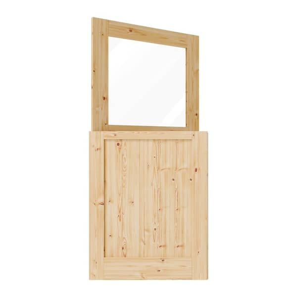 36 in. x 80 in. 1/2 Lite Clear Glass Primed Half Split Interior Dutch Door Slab with Natural Pine Wood Color