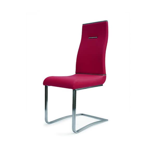 Benjara Red and Chrome Faux Leather Metal Base Dining Chair (Set of 2)