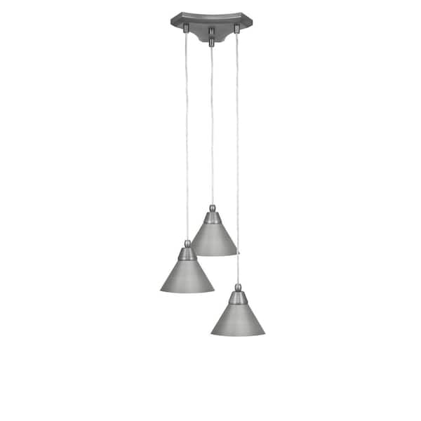 Unbranded Condor 3 Light Brushed Nickel, Cluster Pendant Light with  Metal Shades, No bulbs included