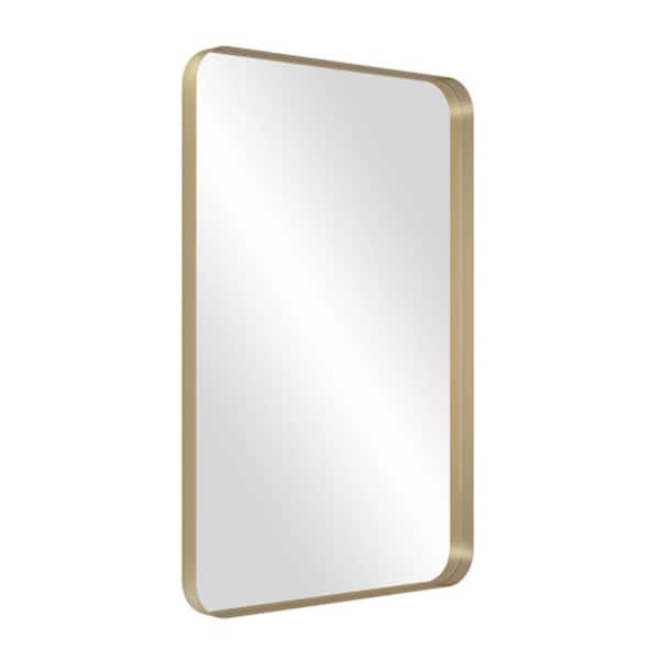 AOPSPS 18.00 in. W x 28.00 in. H Large Rectangular Metal Framed Anti-Fog Wall Bathroom Vanity Mirror in Gold