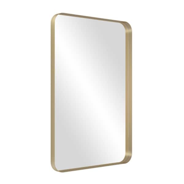 Unbranded 18.00 in. W x 28.00 in. H Large Rectangular Metal Framed Anti-Fog Wall Bathroom Vanity Mirror in Gold