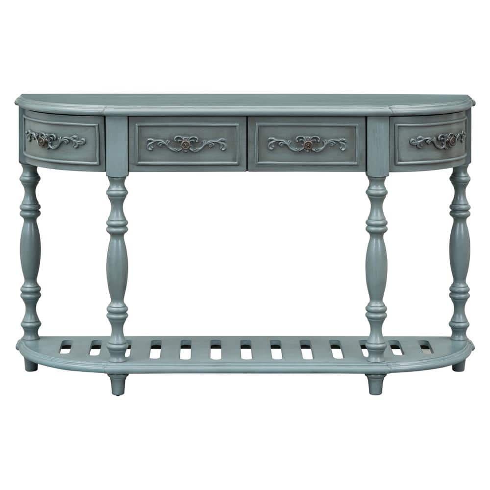 52 in. W x 13 in. D x 32.2 in. H Blue Linen Cabinet Contemporary Curved Con