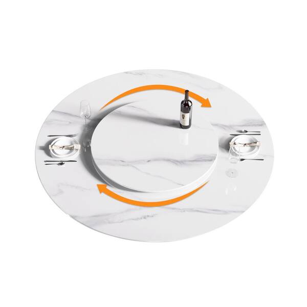 J&E Home 59.05 in. White Modern Round Sintered Stone