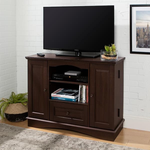 Walker Edison Furniture Company Laguna 42 in. Espresso Wood TV Stand with 1 Drawer Fits TVs Up to 48 in. with Doors