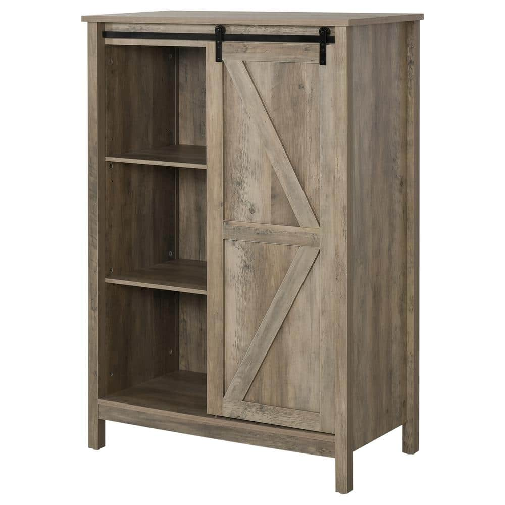 HOMCOM Brown Cupboard Storage Cabinet/Home 3-Tier Organizer with Barn ...