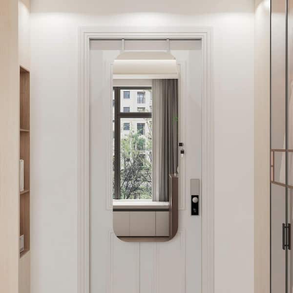White 14.5 in. W x 47.2 in. H Wood Full-Length Mirror Jewelry Armoire Organizer, Door/Wall Mount, Lockable Storage