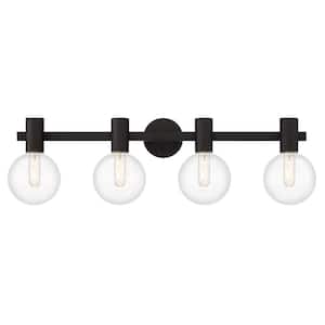 Wright 34 in. 4-Light Matte Black Vanity Light with Clear Glass Shades