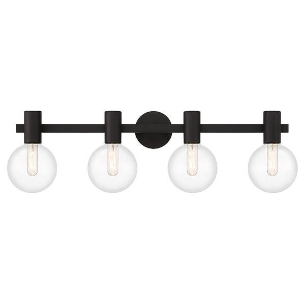Savoy House Wright 34 in. 4-Light Matte Black Vanity Light with Clear Glass Shades