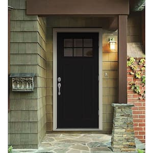 30 in. x 80 in. 6 Lite Craftsman Black w/ White Interior Steel Prehung Left-Hand Outswing Front Door w/Brickmould