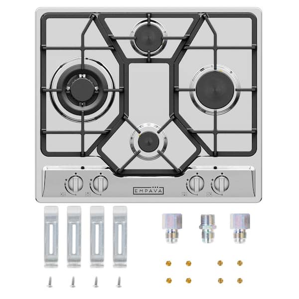 24 in. Gas Stove Cooktop 4 Italy Sabaf Sealed Burners in Stainless Steel