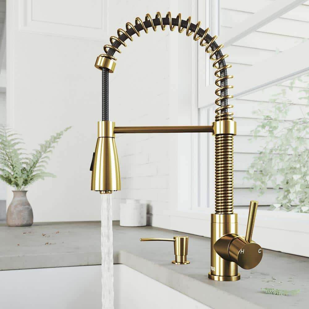 Elegant Matte Gold Pull-Down Kitchen Faucet with Soap Dispenser