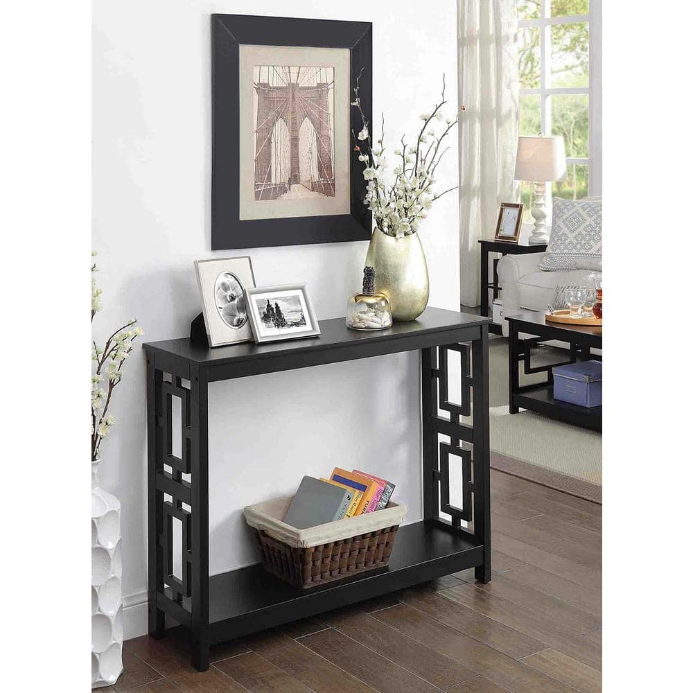 Black Wood Console Table with Storage Shelf