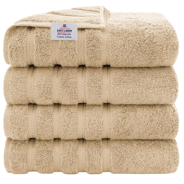 American Soft Linen Bath Towel Set, 4 Piece 100% Turkish Cotton Bath Towels,  27x54 inches Super Soft Towels for Bathroom, Sand Taupe Edis4BathTauE125 -  The Home Depot