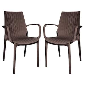 Kent Plastic Outdoor Dining Arm Chair in Brown Set of 2
