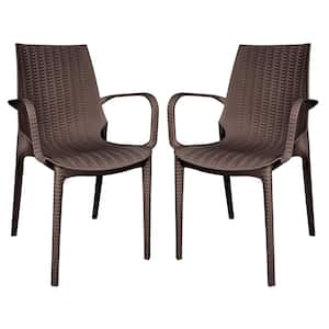 Kent Plastic Outdoor Dining Arm Chair in Brown (Set of 2)