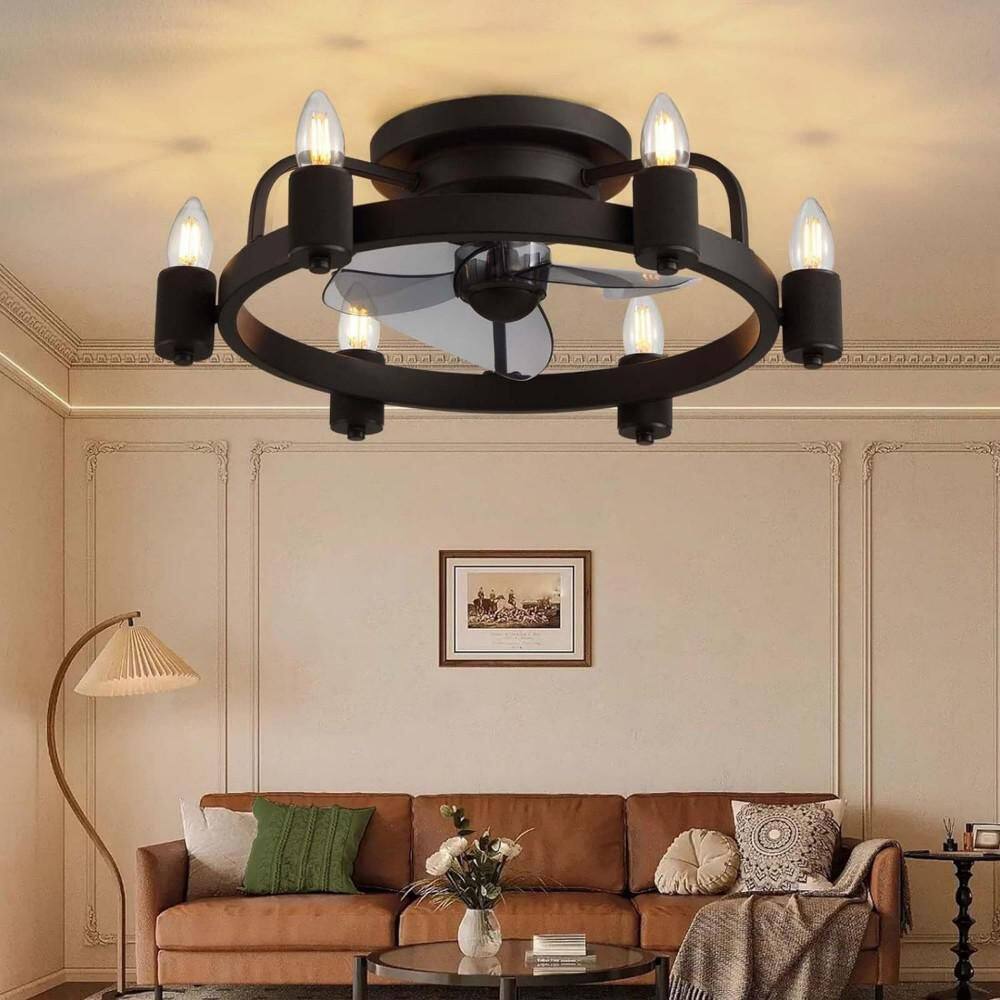 Dorris 20 in. Indoor Matte Black Industrial Wheel Ceiling Fan Light with Remote, 6-Speed Quiet Flush Mount Ceiling Fan price history on PriceWatchPro