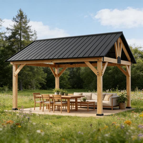 EAGLE PEAK 13 ft. W x 11 ft. D Solid Wood Patio Gazebo, Cedar