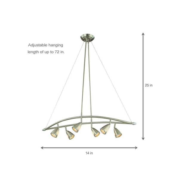 6-Light Brushed Steel Chandelier with Multi-Directional Spotlights