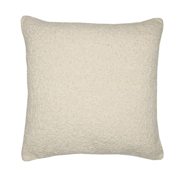 Unbranded Grace Ivory Solid Color Boucle Hand-Woven 20 in. x 20 in. Indoor/Outdoor Throw Pillow