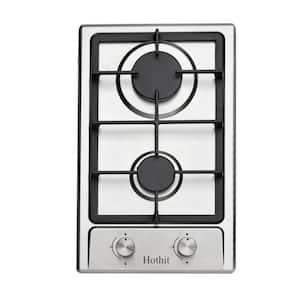 12 in. 2-Burner Gas Cookto LPG/NG Dual Fuel Stainless Steel in Silver with Cast Iron Grille