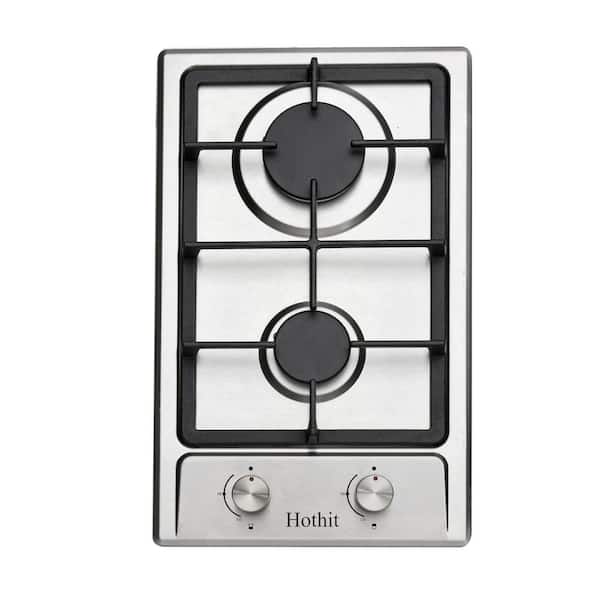 FUNKOL 12 in. 2-Burner Gas Cookto LPG/NG Dual Fuel Stainless Steel in Silver with Cast Iron Grille