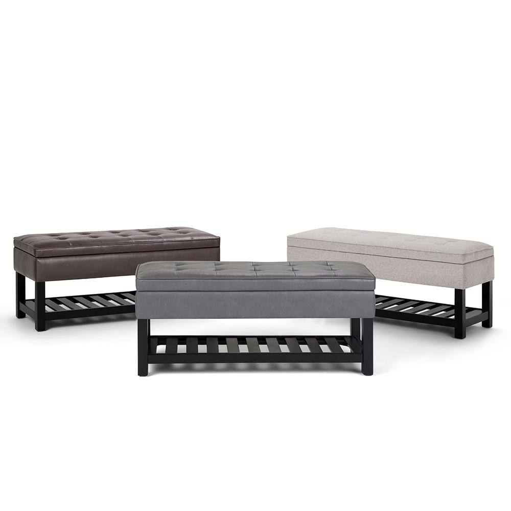 Stone Grey Tufted Faux Leather Storage Bench with Open Bottom