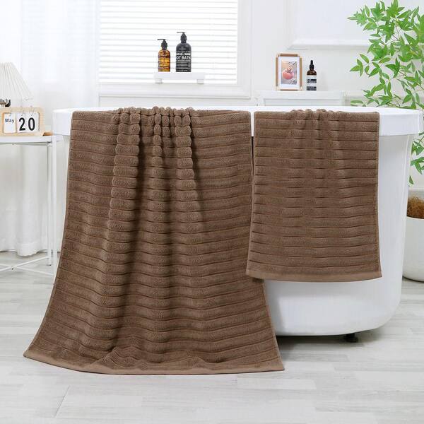 8 Piece Oversized Brown Cotton Bath Towel Set, Ultra Soft, Highly Absorbent Towels