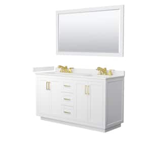 Miranda 60 in. W x 22 in. D x 33.75 in. H Double Bath Vanity in White with White Quartz Top and 58 in. Mirror