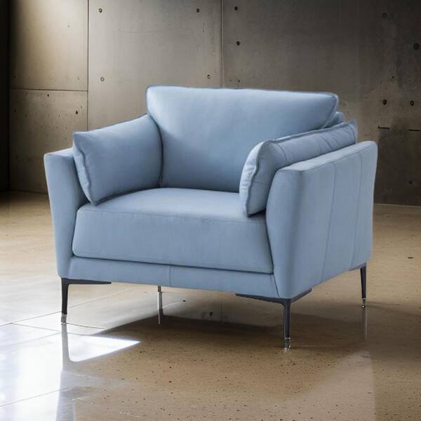 Benjara Blue and Black Leather Arm Chair with Padded Armrests