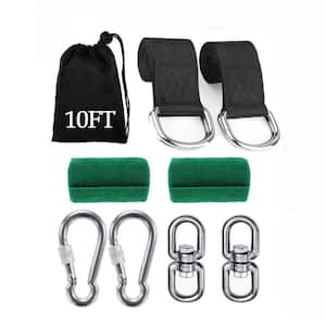 2-Piece 10 ft. Black Tree Swing Straps with Tree Protector, Carabiner, Swivel and Carry Bag for Swings and Hammocks