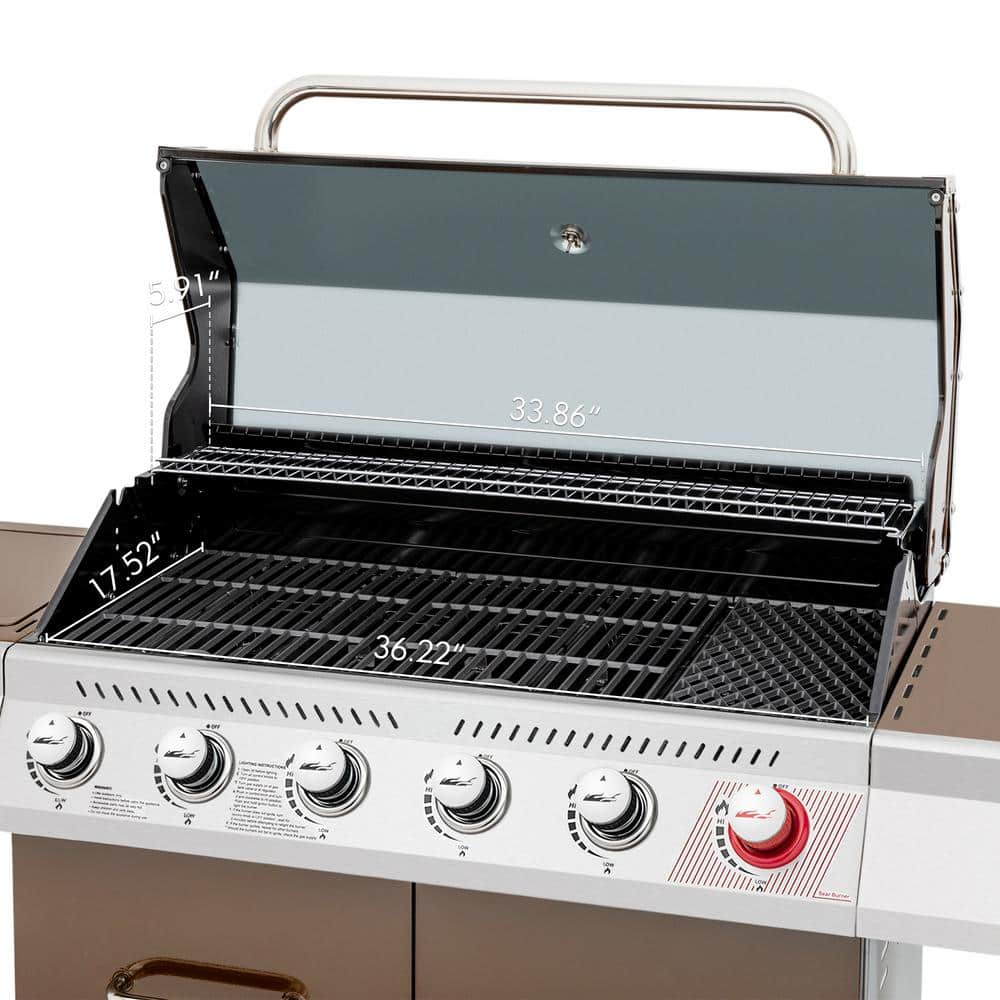 Royal Gourmet 6-Burner Coffee Stainless Steel Propane Gas Grill with Side Burner
