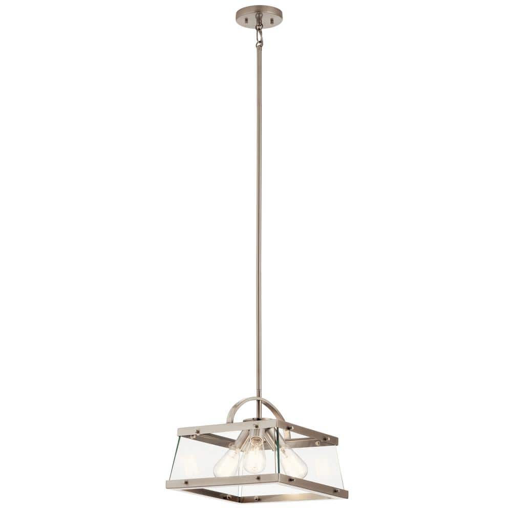 Darton 13.75" 3-Light Convertible Pendant with Clear Glass and Pewter Finish